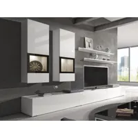 mur tv-hifi babel 5 portes blanc/blanc laqué avec led sans table basse